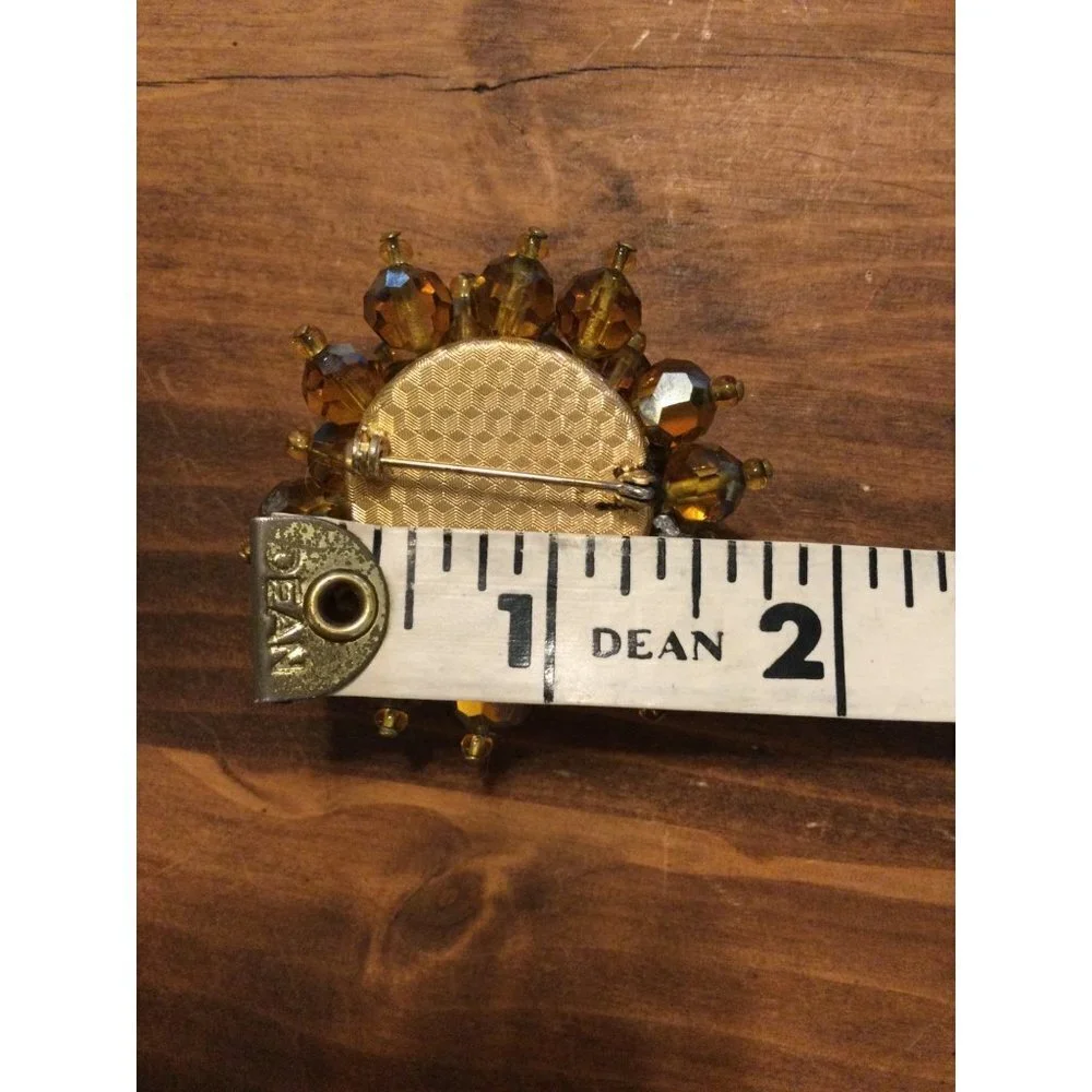 Vintage Mid Century Iridescent Copper Crystal Bead Cluster Brooch Old Money
